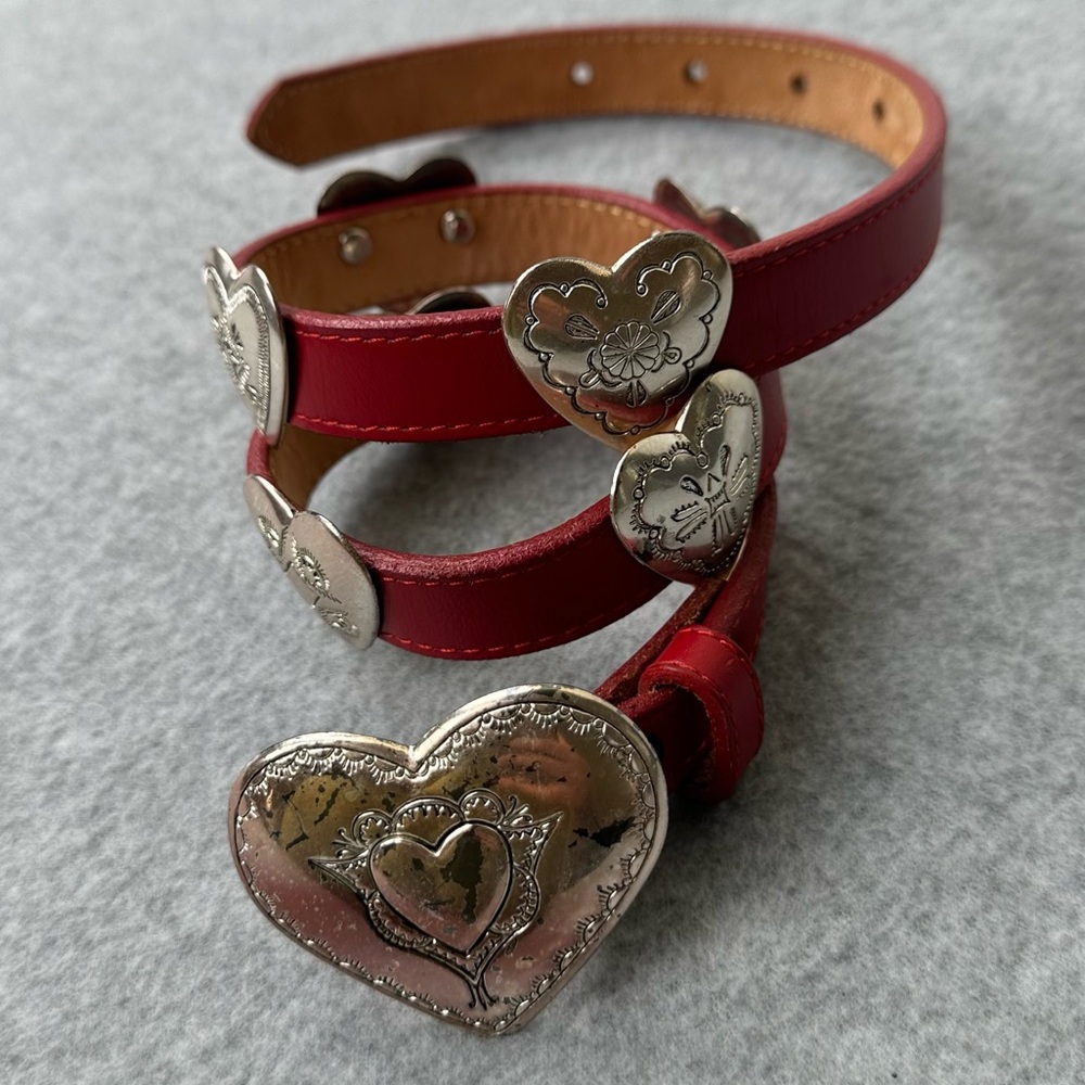 Vintage Justin Red Leather Hearts Western Belt Top Sz 26 Grain Cowhide 1991 USA - Picture 15 of 16
